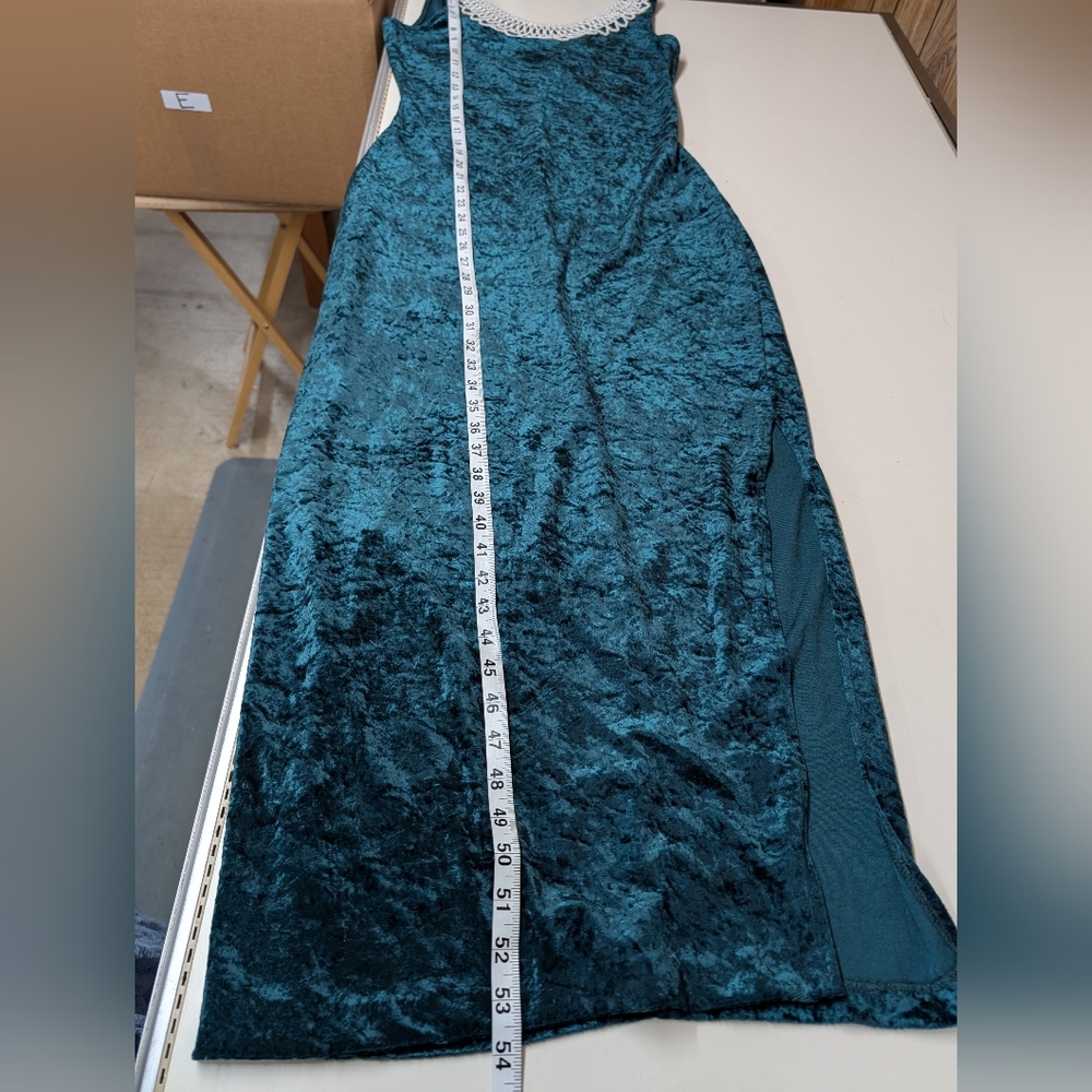 All that Jazz Teal Velvet Maxi Dress with Crochet Collar - Picture 8 of 9